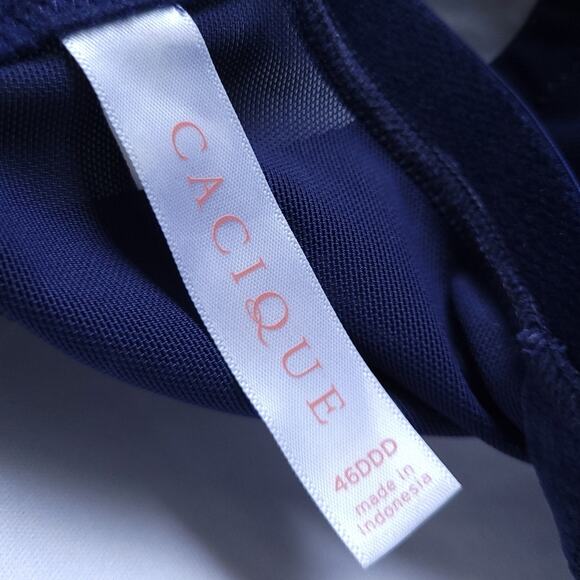 Cacique Modern Lace Covered Lightly Lines Balconette 46DDD Bra Navy Blue White - Picture 3 of 4